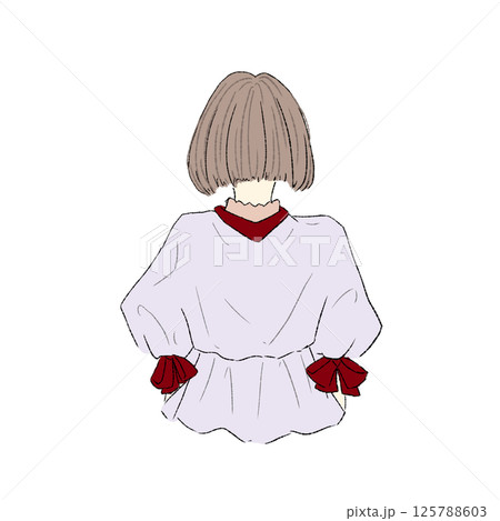 ボブヘアーの後ろ姿の女性のイラスト ボブヘアーの後ろ姿の女性のイラスト 125788603