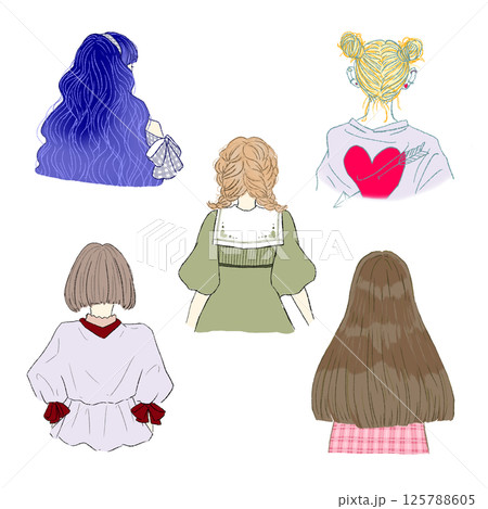 後ろ姿の女性のイラスト 125788605