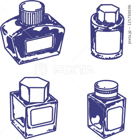 4種類のボトルインクの線画のイラスト 125788696