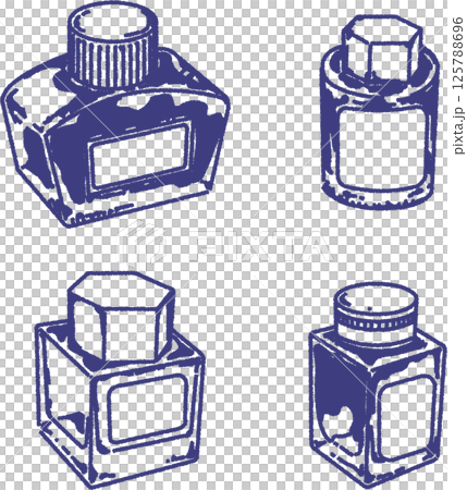 4種類のボトルインクの線画のイラスト 125788696