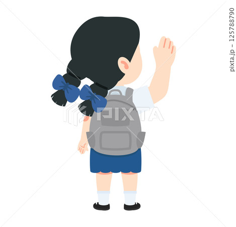 Cartoon Girl Waving Goodbye with Backpack 125788790