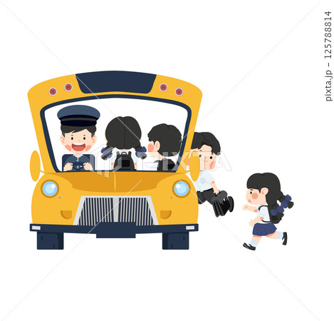 Children Boarding a School Bus Illustration 125788814