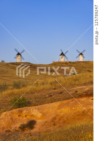 Windmills near Alcazar de San Juan, Toledo, Castilla La Mancha, Spain 125789247