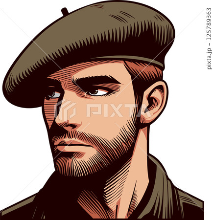 ベレー帽をかぶっている男性のイラスト 125789363