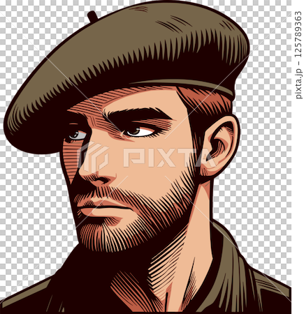 ベレー帽をかぶっている男性のイラスト 125789363