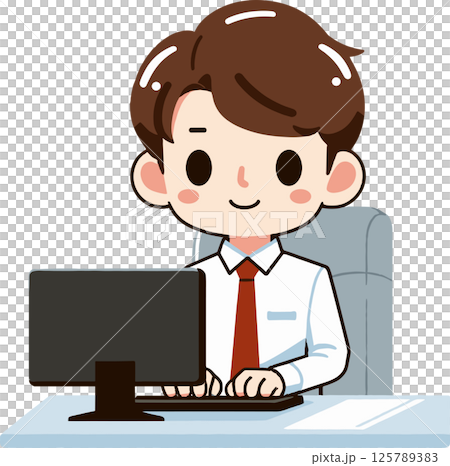 一名男子在筆記型電腦上工作的插圖 一名男子在筆記型電腦上工作的插圖 125789383