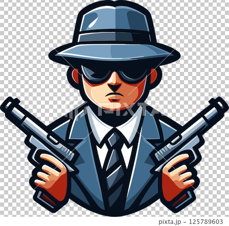 拿著兩把手槍的黑手黨的插圖 125789603