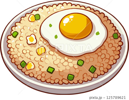 目玉焼きが乗ったチャーハンのイラスト 125789621