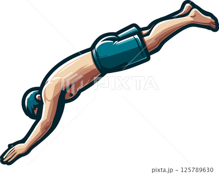 プールに飛び込む男性のイラスト	 125789630