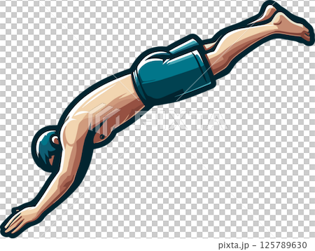プールに飛び込む男性のイラスト	 125789630