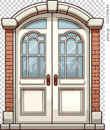 白くておしゃれな洋風な両開きの扉のイラスト 125789648