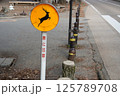 鹿の飛び出し注意の道路標識 125789708