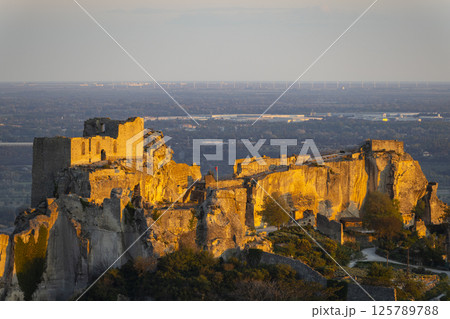 Medieval castle and village, Les Baux-de-Provence, Alpilles mountains, Provence, France 125789788