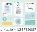 memo template. A collection of striped notes, blank notebooks, and torn notes used in a diary or office. 125789887
