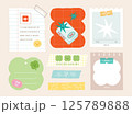 memo template. A collection of striped notes, blank notebooks, and torn notes used in a diary or office. 125789888