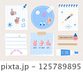 memo template. A collection of striped notes, blank notebooks, and torn notes used in a diary or office. 125789895