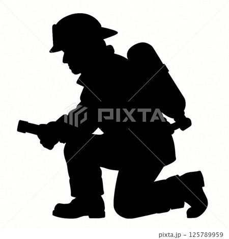 ひざまずく消防士の勇姿 125789959