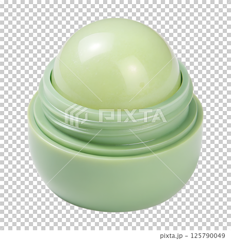 Natural green lip balm with organic ingredients, eco-friendly moisturizing care for lips, herbal cosmetic product 125790049
