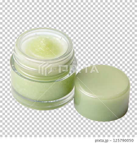 Natural green lip balm with organic ingredients, eco-friendly moisturizing care for lips, herbal cosmetic product 125790050