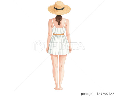 Relaxed vacation look, watercolor character behind wearing casual outfit 125790127