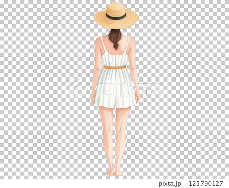 Relaxed vacation look, watercolor character behind wearing casual outfit 125790127