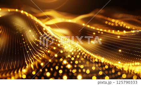 金色の波のように広がる光の粒子の背景 125790333