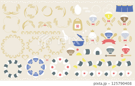 稲穂と米とごはんのイラスト素材セット2 125790408