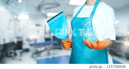 Hospital cleaner ready for shift 125790606