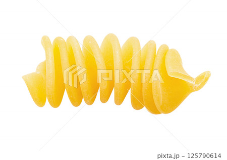 Pasta close-up. Fusilli spirale , isolated on white background. Full depth of field. 125790614