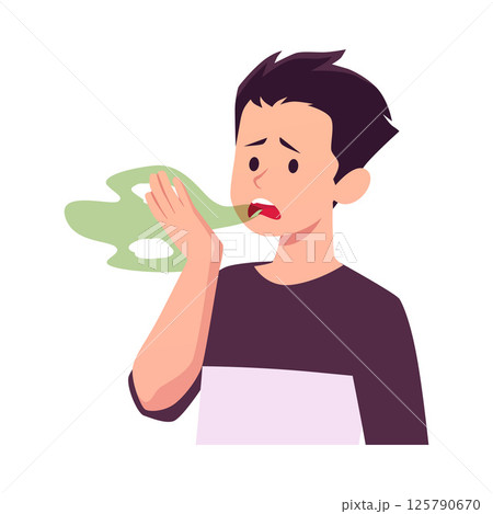 Vector illustration of a young man with bad breath. 125790670