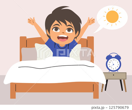 Baby Boy Morning Routine Waking Up in Bed Vector Illustration 125790679