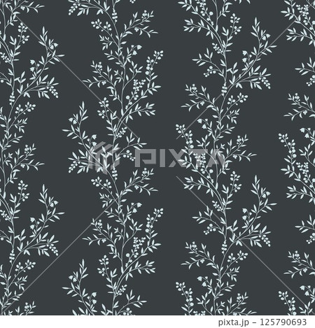 Seamless pattern with tree branches and leaves for surface design and other design projects. modern trend drawing in line art style. Delicate small leaves in watercolor style 125790693