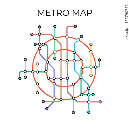 Metro stations and plan of subway with. Fictional metro map of underground. Layout of public passenger transport. Vector 125790756