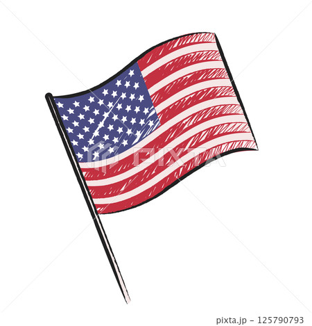 Hand Drawn Retro American Flag  Vector Illustration 125790793