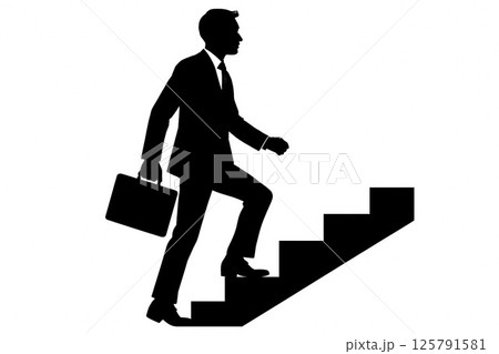 スーツ姿で階段を上るビジネスマンのシルエット 125791581