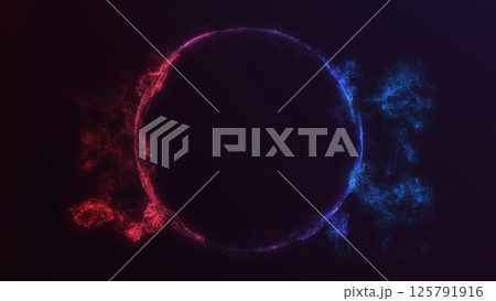 3D glowing sphere with dual-color particles dispersing from center. Sci-fi energy core concept. Ideal for cinematic or tech visuals. 3D glowing sphere with dual-color particles dispersing from center. Sci-fi energy core concept. Ideal for cinematic or tech visuals. 125791916