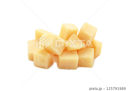 Cheese cubes isolated on white background. Parmesan Cheese cubes isolated on white background. Parmesan 125791989