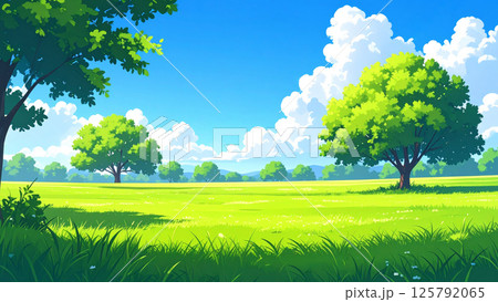 草原と青空の風景 125792065