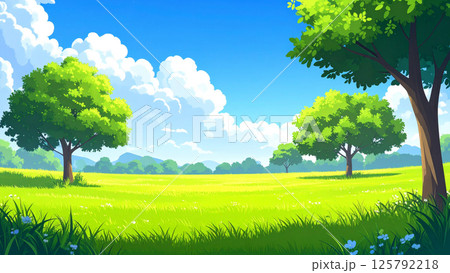 草原と青空の風景 125792218