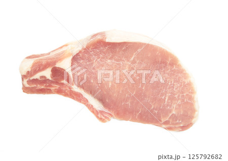 Sliced raw pork meat isolated on white background. 125792682