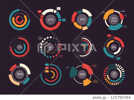 Circle chart. Round infographic diagrams for business presentations pie graph recent vector templates set 125793764