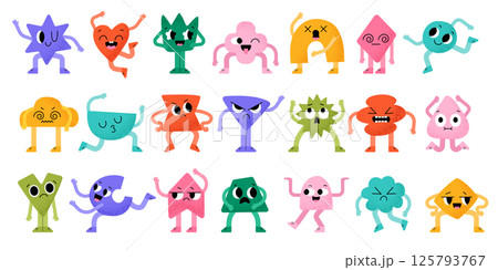 Shapes of faces. Geometric abstract forms of emotional characters recent vector cartoon abstract shapes with eyes and mouth 125793767