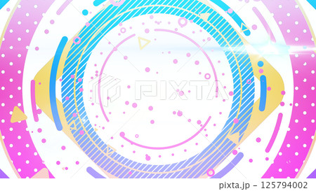 大きな円と図形や模様が並ぶポップな背景/透過背景 - カラフル 125794002