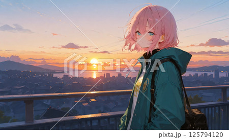 黄昏の街と優しいまなざし 125794120