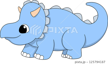 Cute Blue Baby Dinosaur Cartoon Illustration 125794187