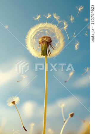 タンポポの綿毛が飛ぶ画像_01 タンポポの綿毛が飛ぶ画像_01 125794628
