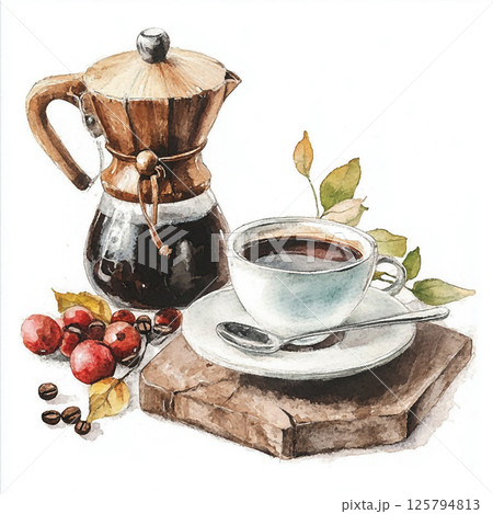 Watercolor white cup of coffee. Isolated on white background. Aromatic drink for design Watercolor white cup of coffee. Isolated on white background. Aromatic drink for design 125794813