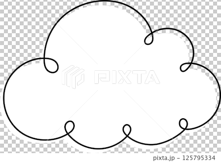 Stylized white cloud with a dark outline on a black background; simple design with organic loops and swirls for a modern touch. 125795334