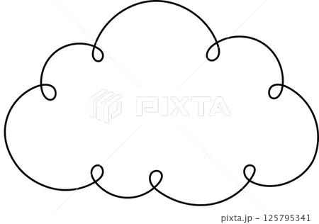 Stylized white cloud with black outline on a black background, reminiscent of simple storybook or weather icons, cartoonish aesthetic. 125795341