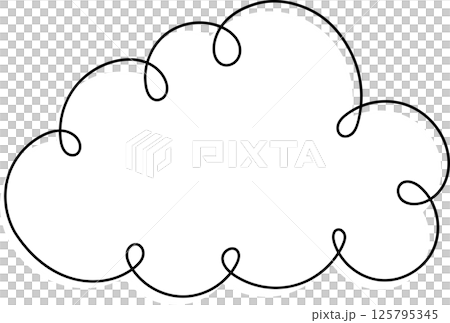 A charming white cloud with a whimsical, hand-drawn style, outlined in black, evoking a sense of imagination and simple beauty. 125795345